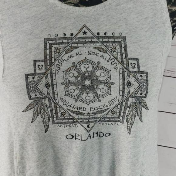Hard Rock Cafe Orlando Lace Up Back Small‎ Gray boho Tank Top - Picture 3 of 8